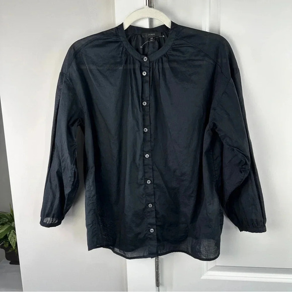 J Crew Cotton-voile button-front top Size XSmall Classic Black minimalist AY682 - Picture 2 of 8